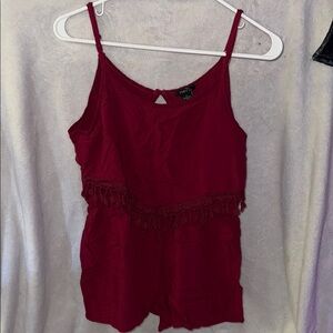 Burgundy Lace Trim Romper